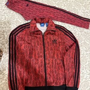 Adidas Red and Black Track Jacket and Pants Set